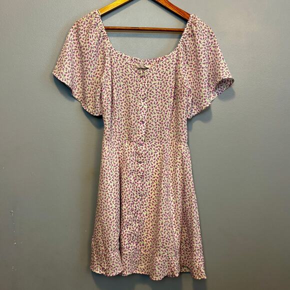 Sienna Sky Purple Lilac Floral Dress Flounce Flutter Sleeve Feminine Ruffle Y2k - Picture 1 of 6